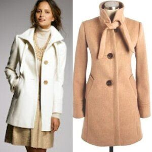 Retro Y2K J. Crew Carrie Caramel Wool Cashmere Flared Hem Standing Collar Coat